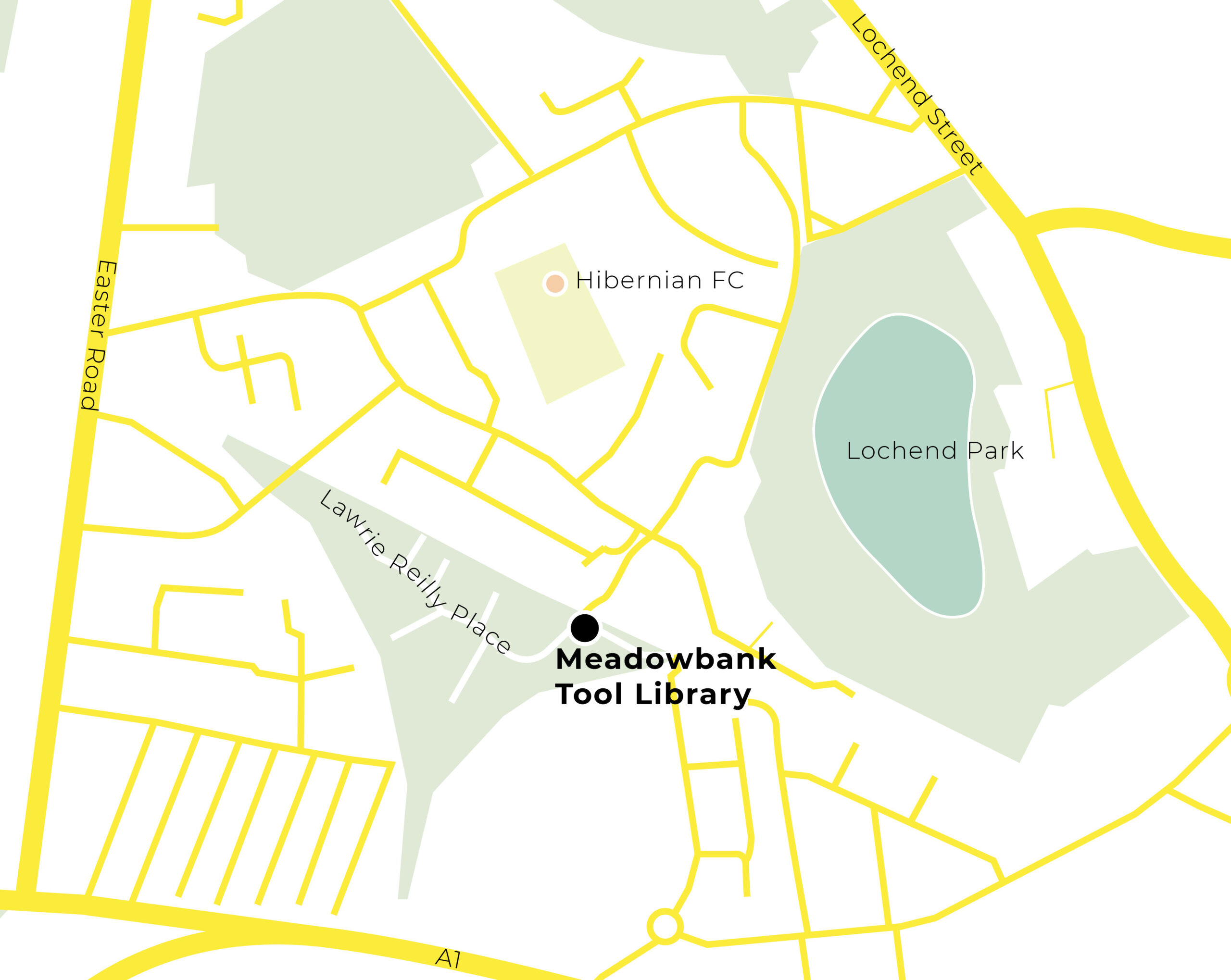 Stylised image of map showing the location of the Meadowbank Tool Library Hub