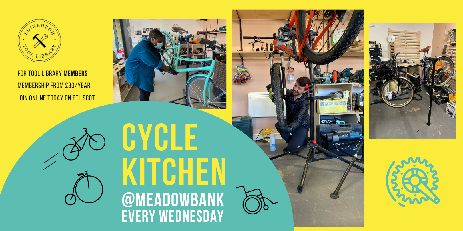 Cycle Kitchen at Meadowbank every Wednesday. For Tool Library Members, membership from £30/yr, join online today etl.scot!